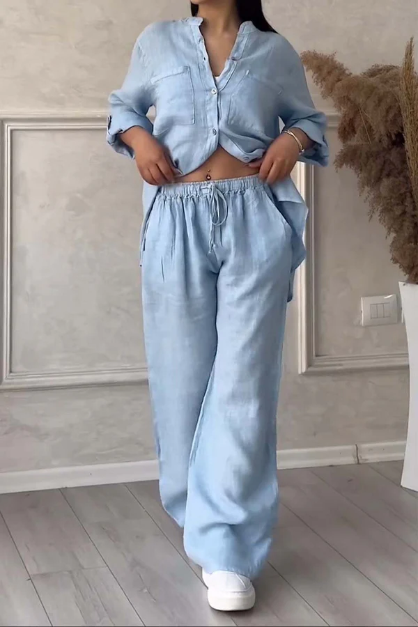 Linen Co-Ord Set | Button-Up | Wide Leg | Two-Piece Set | Linen Shirt and Pants Set Women's-Fashion Nora