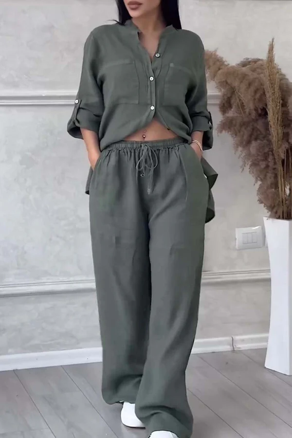 Linen Co-Ord Set | Button-Up | Wide Leg | Two-Piece Set | Linen Shirt and Pants Set Women's-Fashion Nora
