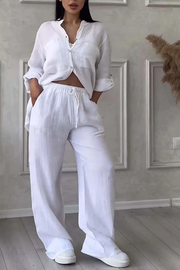 Linen Co-Ord Set | Button-Up | Wide Leg | Two-Piece Set | Linen Shirt and Pants Set Women's-Fashion Nora