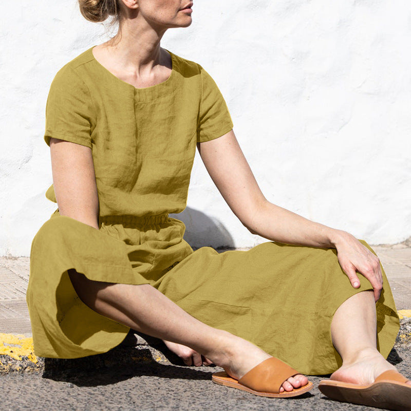 Linen Jumpsuit | Casual | Short Sleeve | Wide Leg Jumpsuit | Summer Clothes-Fashion Nora