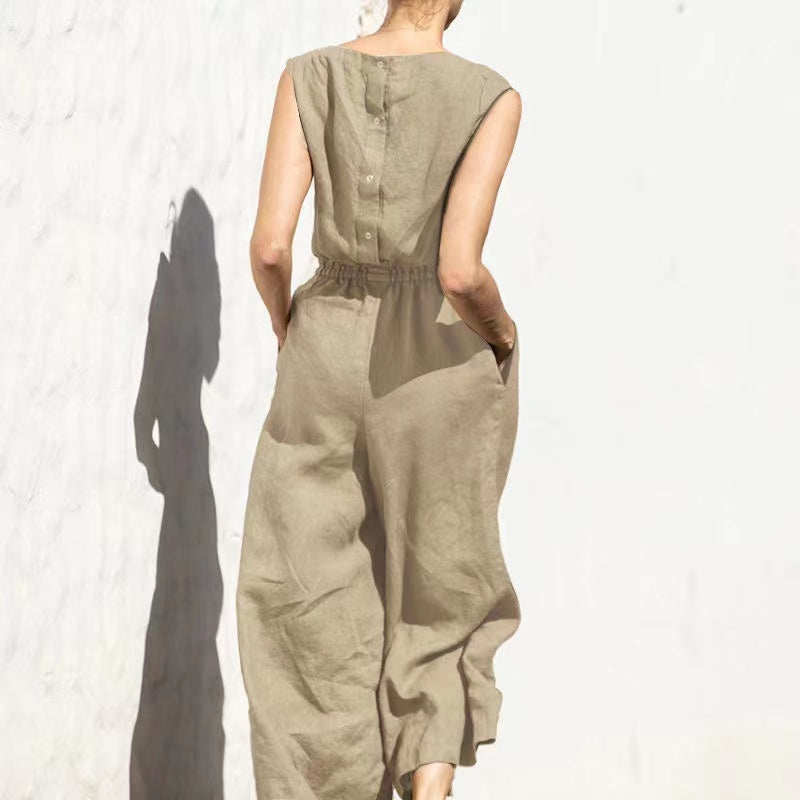 Linen Jumpsuit | Casual | Short Sleeve | Wide Leg Jumpsuit | Summer Clothes-Fashion Nora