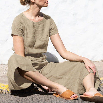 Linen Jumpsuit | Casual | Short Sleeve | Wide Leg Jumpsuit | Summer Clothes-Fashion Nora