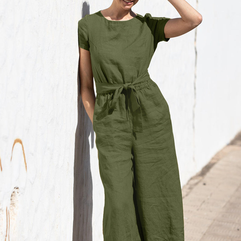 Linen Jumpsuit | Casual | Short Sleeve | Wide Leg Jumpsuit | Summer Clothes-Fashion Nora