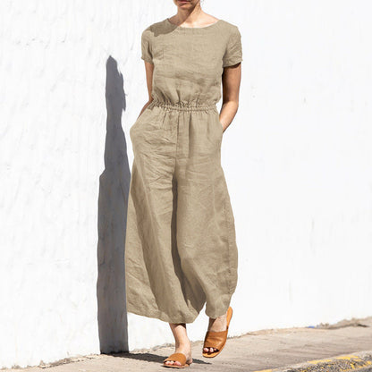 Linen Jumpsuit | Casual | Short Sleeve | Wide Leg Jumpsuit | Summer Clothes-Fashion Nora