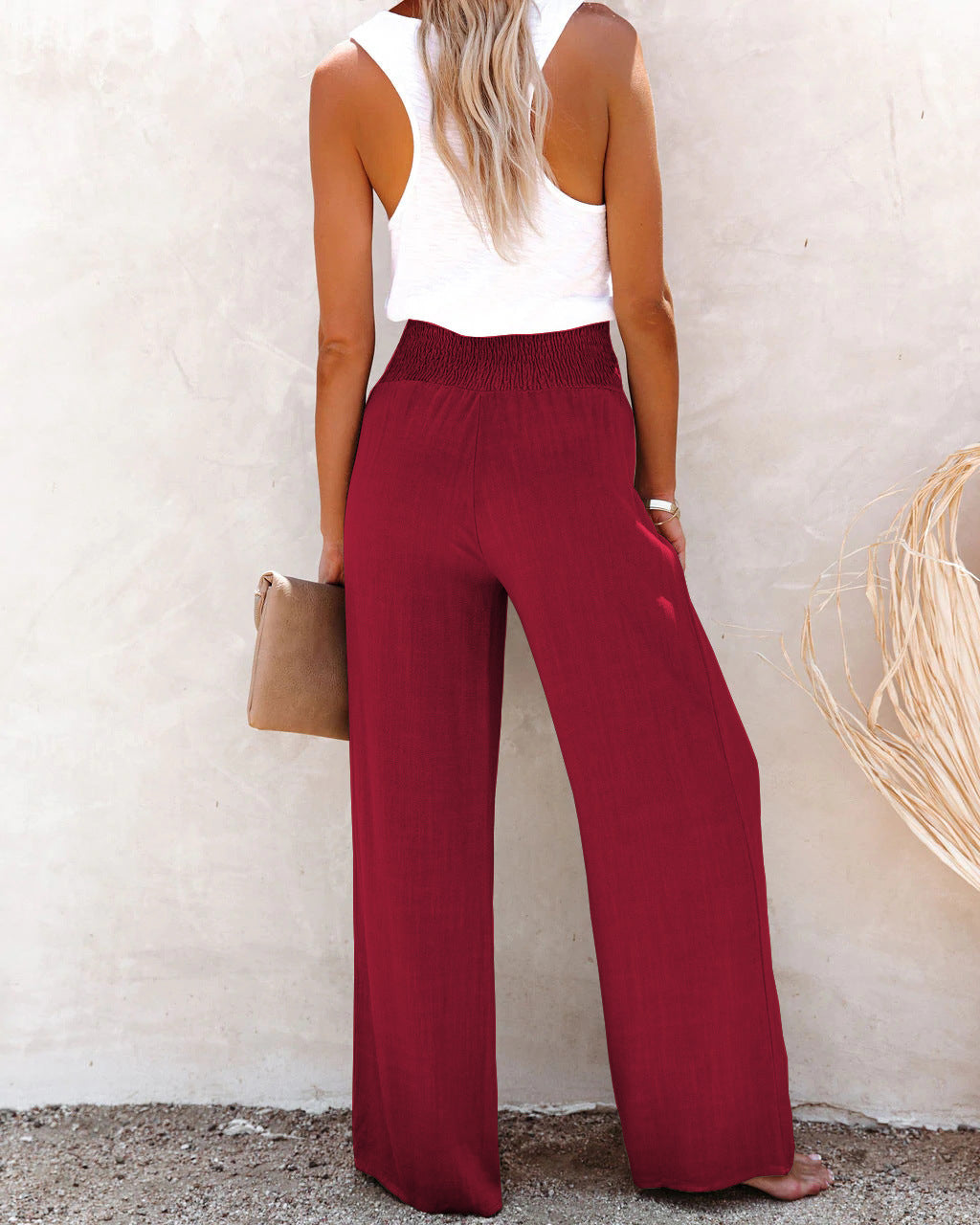 Linen Pants - Elastic Waist - High Waisted - Wide Leg Pants - Summer Pants-Fashion Nora