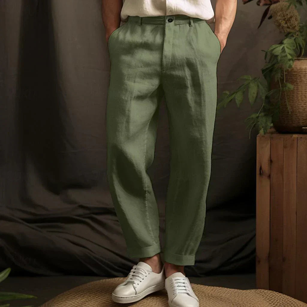 Linen Pants | Lightweight | Straight Leg | Loose Fit Pants | Men's Pants-Fashion Nora