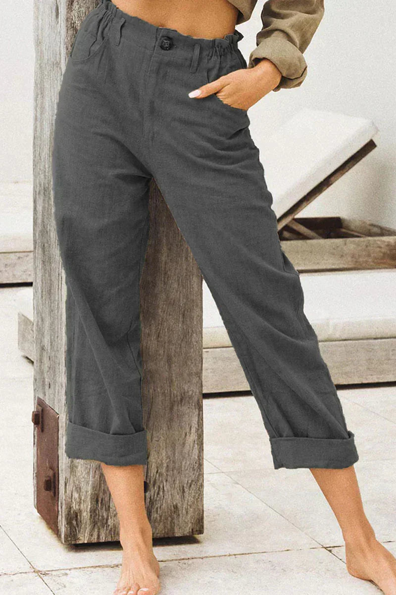 Linen Pants - Women's Elastic Waist Cotton Summer Pants-Fashion Nora