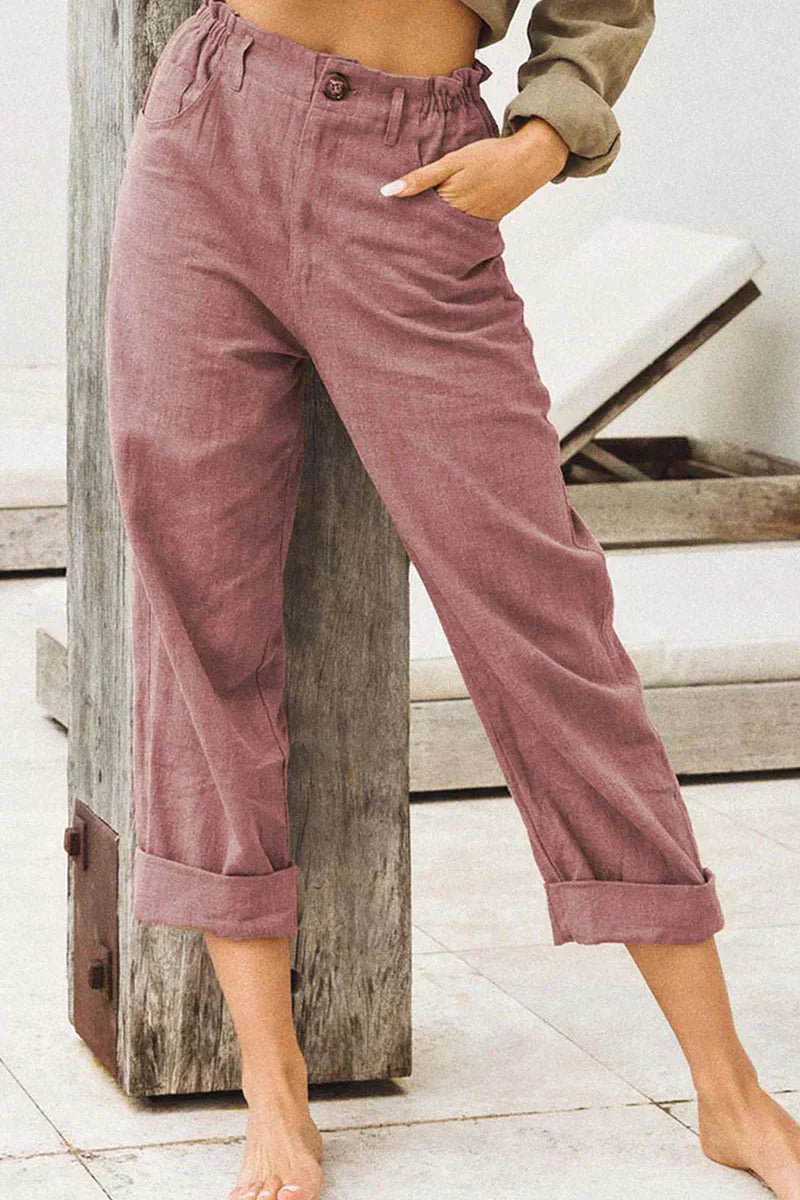 Linen Pants - Women's Elastic Waist Cotton Summer Pants-Fashion Nora