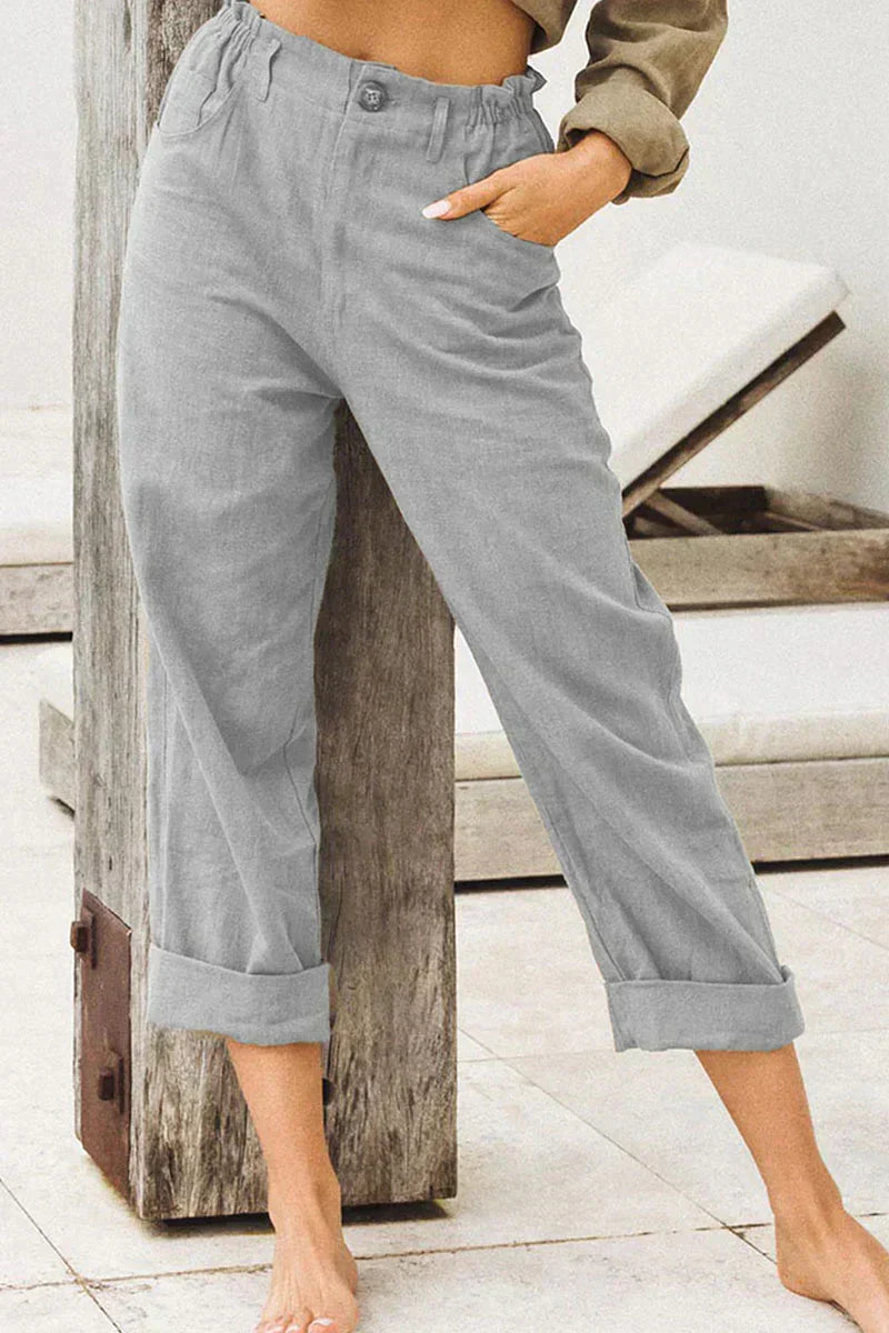 Linen Pants - Women's Elastic Waist Cotton Summer Pants-Fashion Nora