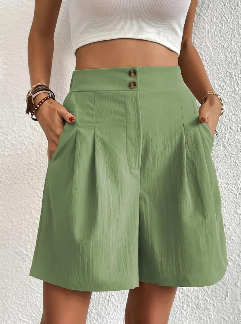 Linen Shorts - High Waist - Pockets - Summer Shorts - Wide Leg Shorts-Fashion Nora