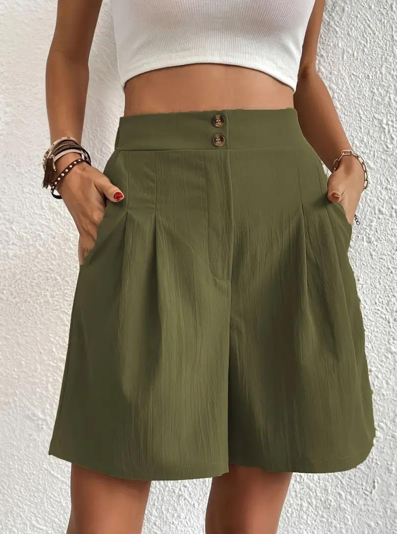 Linen Shorts - High Waist - Pockets - Summer Shorts - Wide Leg Shorts-Fashion Nora