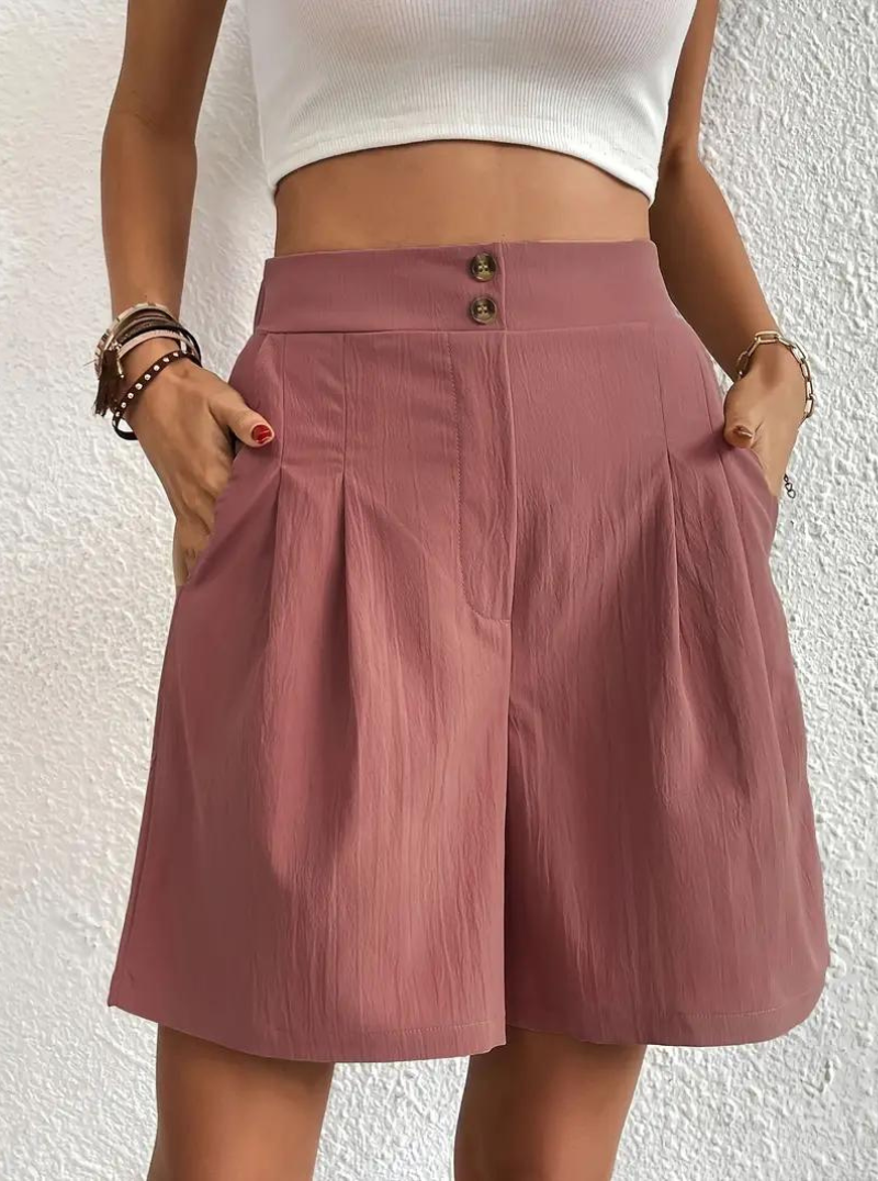 Linen Shorts - High Waist - Pockets - Summer Shorts - Wide Leg Shorts-Fashion Nora