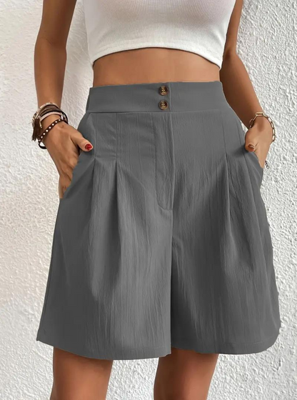 Linen Shorts - High Waist - Pockets - Summer Shorts - Wide Leg Shorts-Fashion Nora