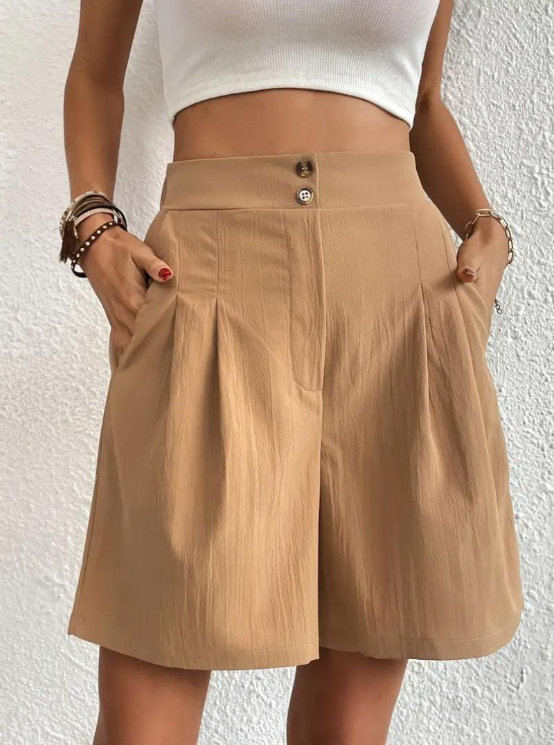 Linen Shorts - High Waist - Pockets - Summer Shorts - Wide Leg Shorts-Fashion Nora