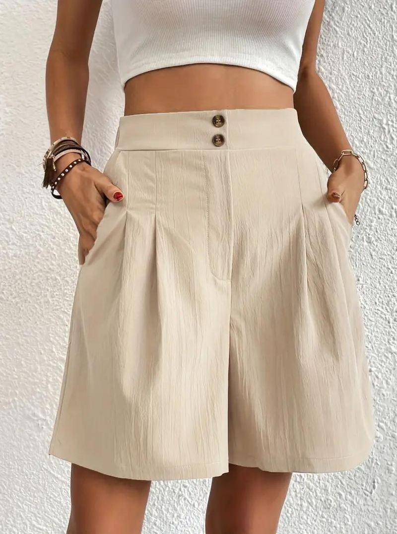 Linen Shorts - High Waist - Pockets - Summer Shorts - Wide Leg Shorts-Fashion Nora