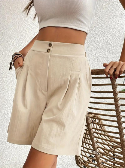 Linen Shorts - High Waist - Pockets - Summer Shorts - Wide Leg Shorts-Fashion Nora