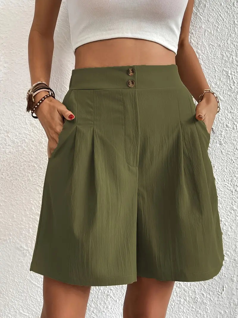 Linen Shorts, Slant Pockets, High Waist, Women's Shorts, Summer Clothes-Fashion Nora