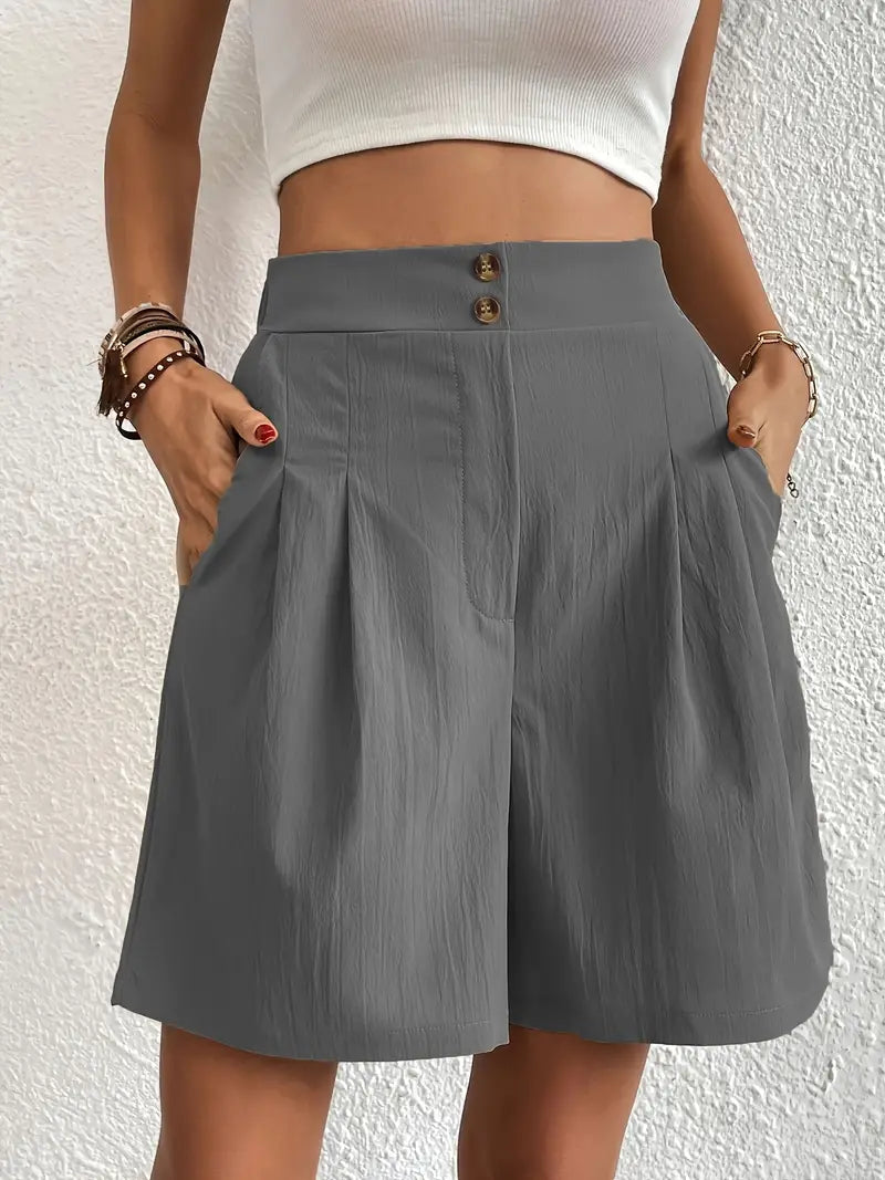 Linen Shorts, Slant Pockets, High Waist, Women's Shorts, Summer Clothes-Fashion Nora