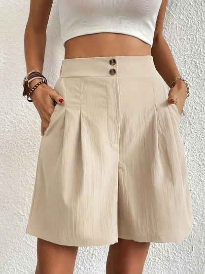 Linen Shorts, Slant Pockets, High Waist, Women's Shorts, Summer Clothes-Fashion Nora