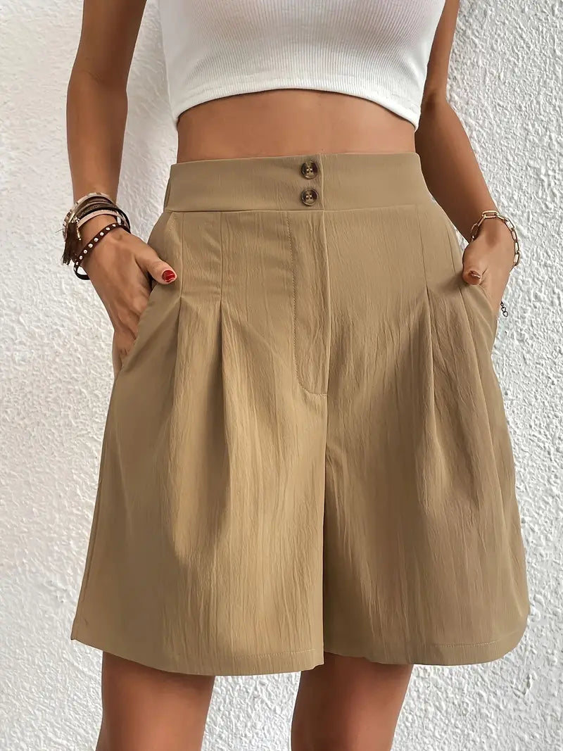 Linen Shorts, Slant Pockets, High Waist, Women's Shorts, Summer Clothes-Fashion Nora