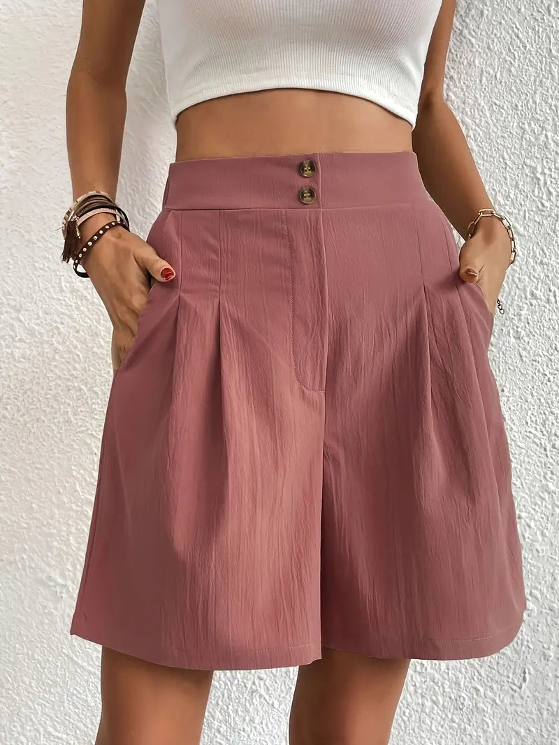 Linen Shorts, Slant Pockets, High Waist, Women's Shorts, Summer Clothes-Fashion Nora