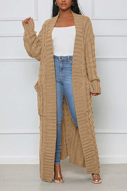 Long Cardigan | Open Front | Pocket | Knitted Cardigan | Long Cardigans for Women-Fashion Nora