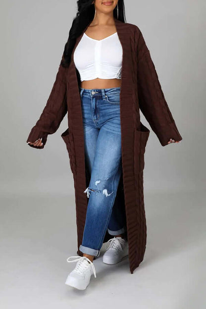 Long Cardigan | Open Front | Pocket | Knitted Cardigan | Long Cardigans for Women-Fashion Nora