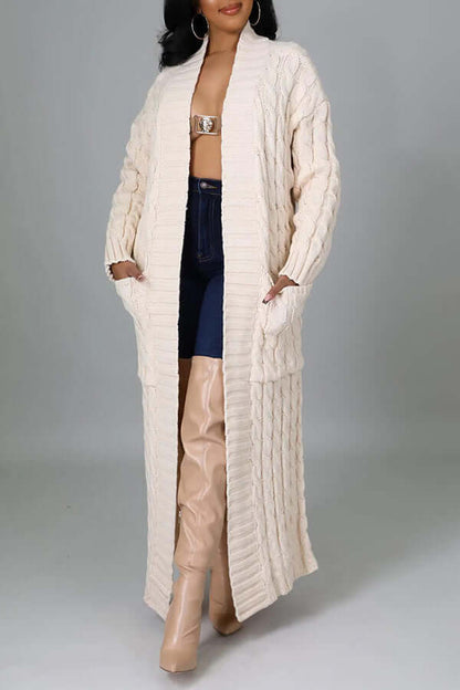 Long Cardigan | Open Front | Pocket | Knitted Cardigan | Long Cardigans for Women-Fashion Nora