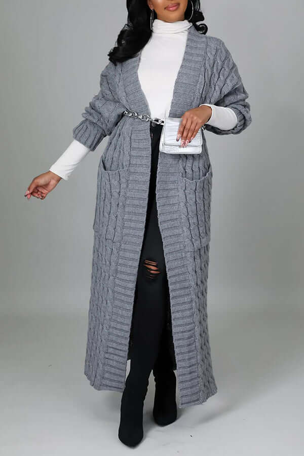 Long Cardigan | Open Front | Pocket | Knitted Cardigan | Long Cardigans for Women-Fashion Nora
