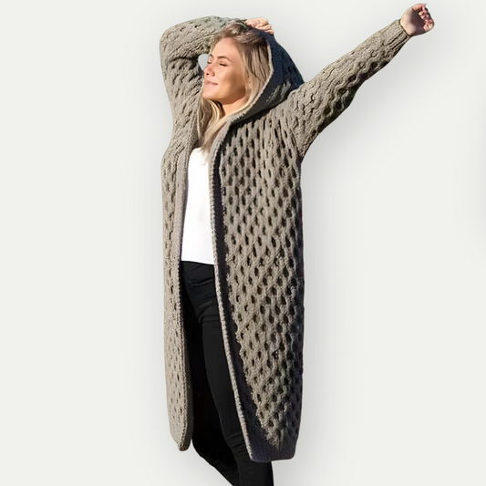 Long Cardigan - Women's Hooded Open Front Knitted Winter Cardigan-Fashion Nora