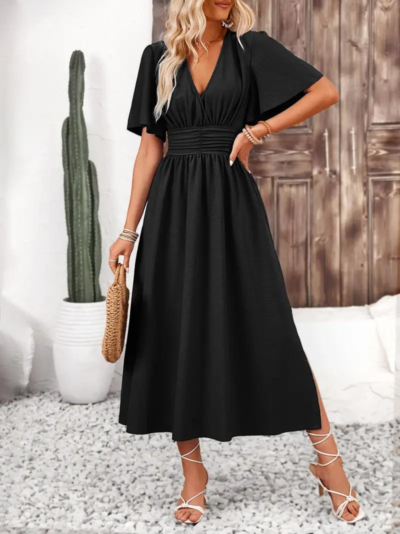 Black v neck summer dress online