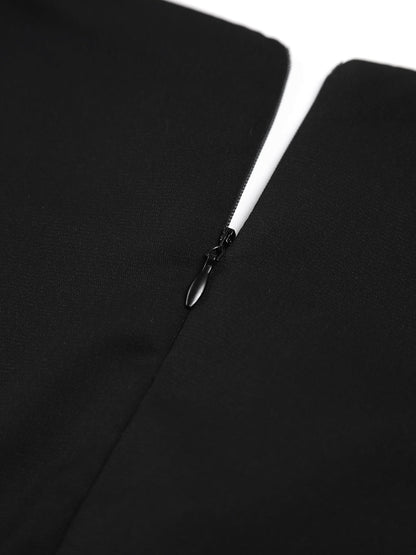 Long Sleeve Dress | Black | Deep V-Neck | Pleated Dress | Mini Dress-Fashion Nora