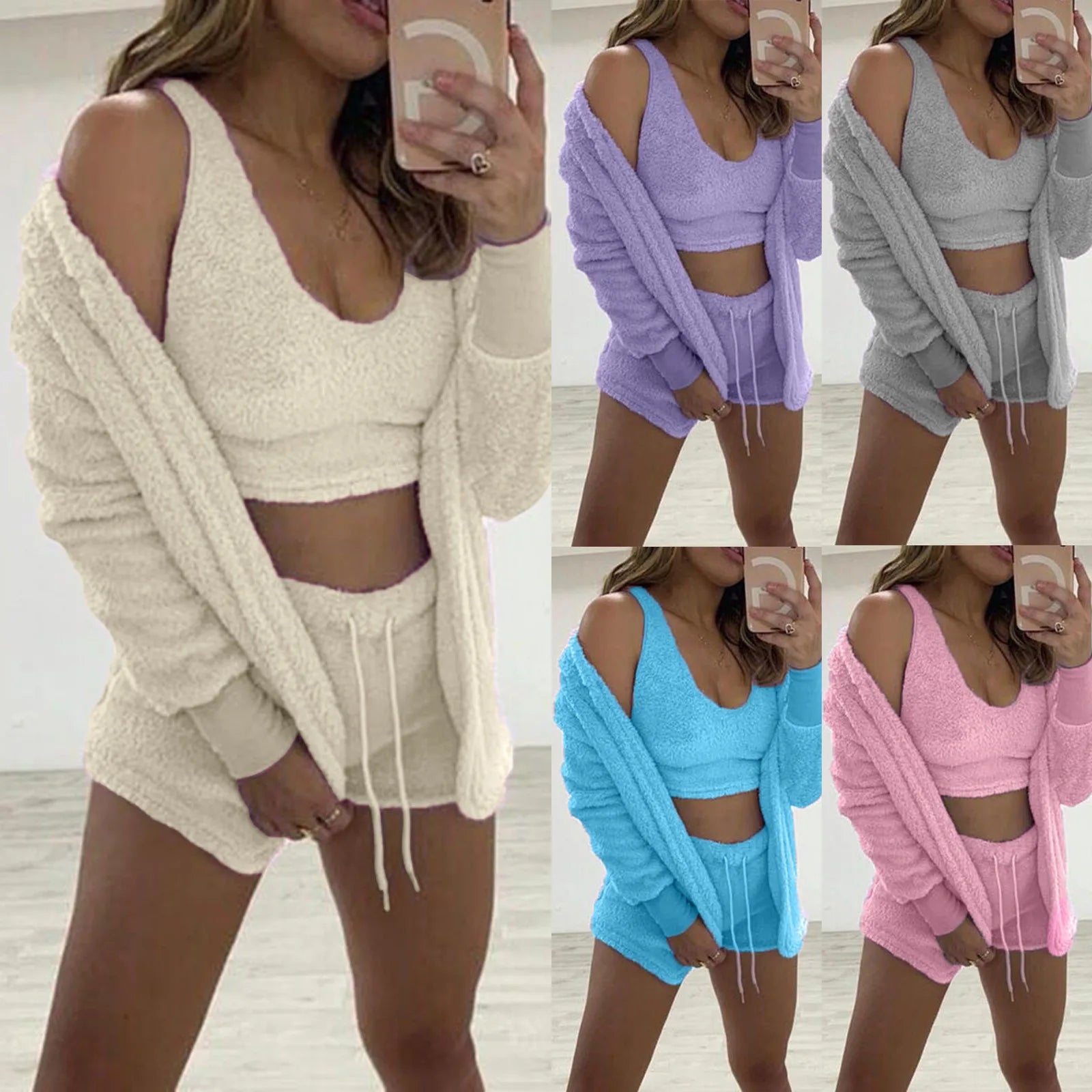 Lounge Set | Crop Top | Shorts | Fleece Pyjama | Women's Loungewear-Fashion Nora