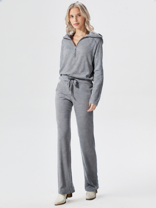 Loungewear Set | Half Zip | Wide Leg | Two-Piece Set | Women's Tracksuit Set-Fashion Nora