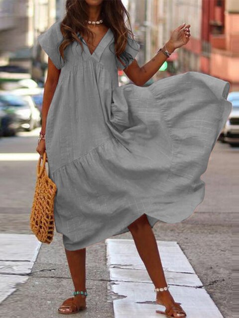 Marilyn - Stylish Summer Dress with Short Sleeves-Fashion Nora