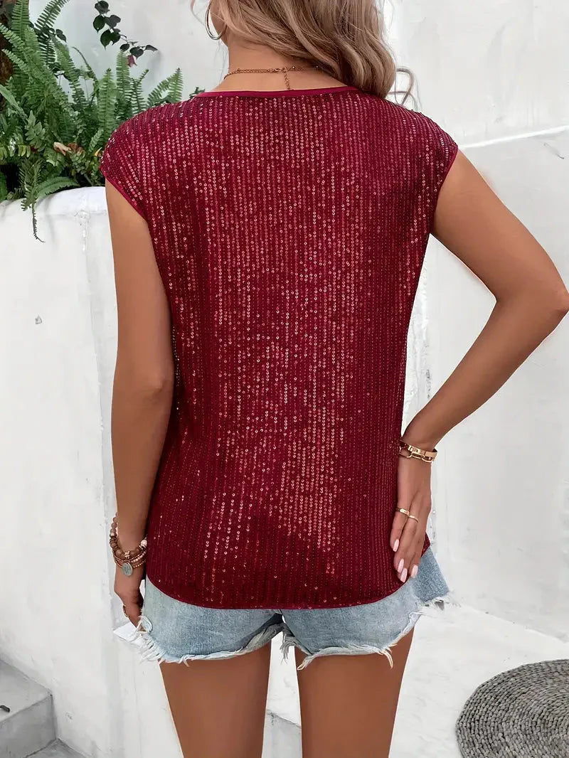 Marisa Sequin Top | Women's sleeveless glittery blouse-Fashion Nora