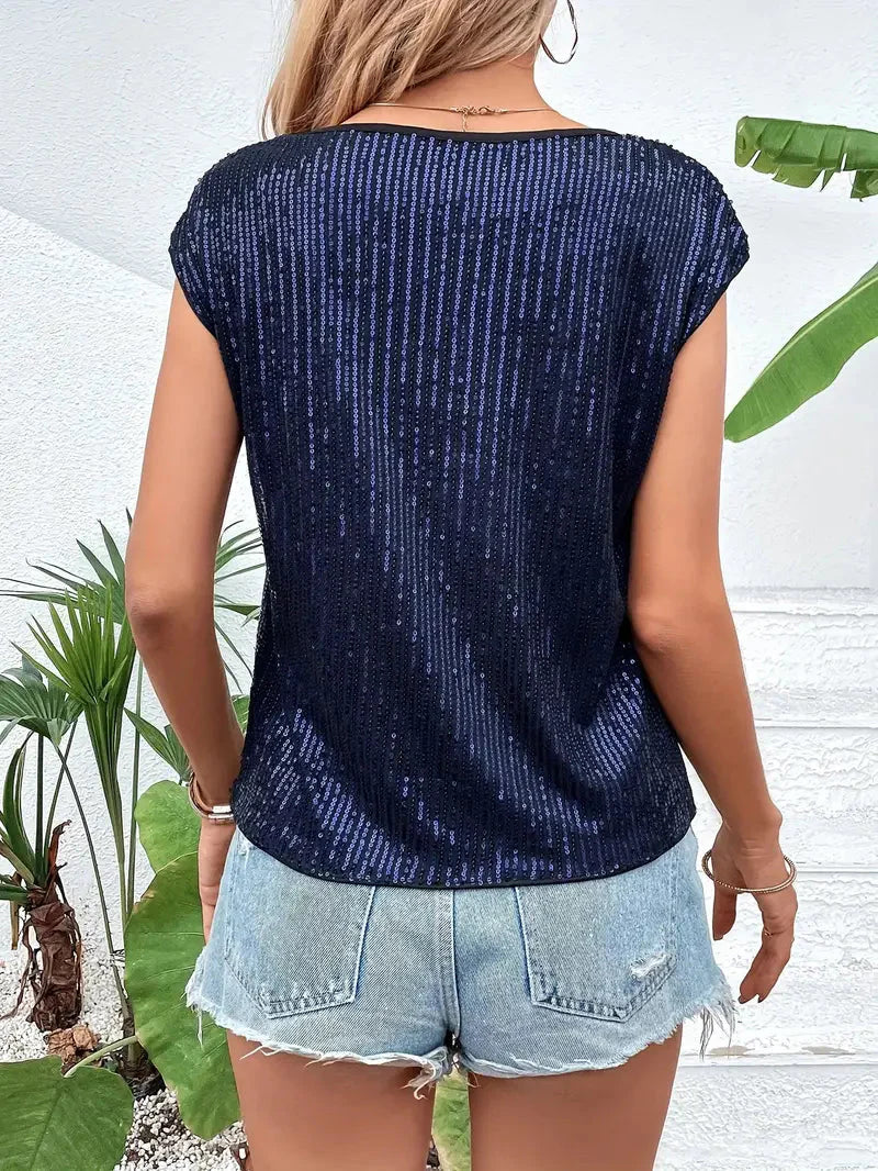 Marisa Sequin Top | Women's sleeveless glittery blouse-Fashion Nora