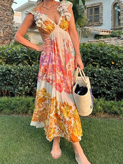 Maxi Dress | Cut Out | Ruffle | Floral Dress | Summer Dress-Fashion Nora