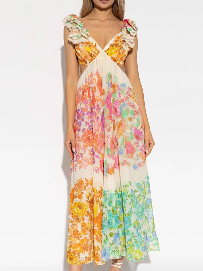 Maxi Dress | Cut Out | Ruffle | Floral Dress | Summer Dress-Fashion Nora