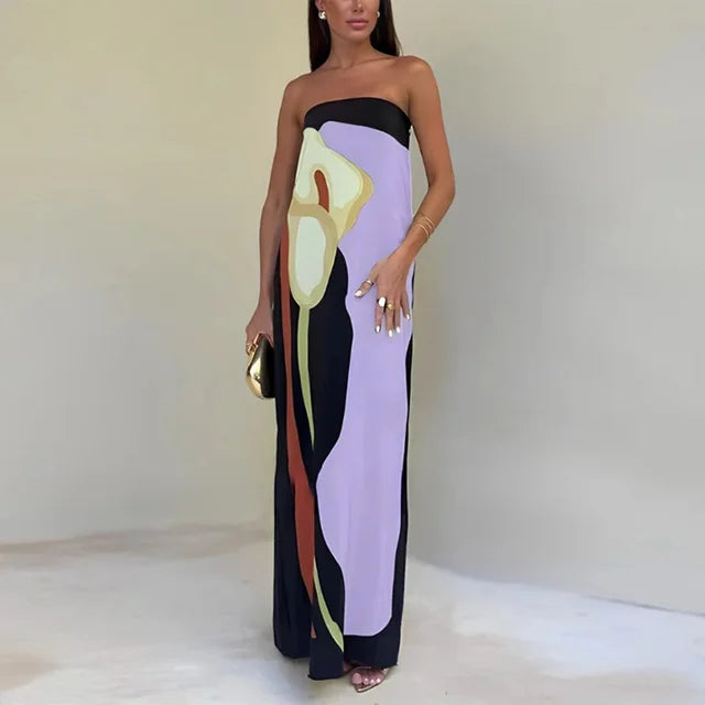 Maxi Dress - Elegant Flowy Loose Fit Strapless Dress-Fashion Nora