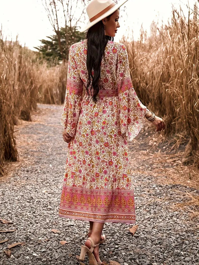 Maxi Dress Floral Long Sleeve Boho Dress Summer Dress Fashion Nora