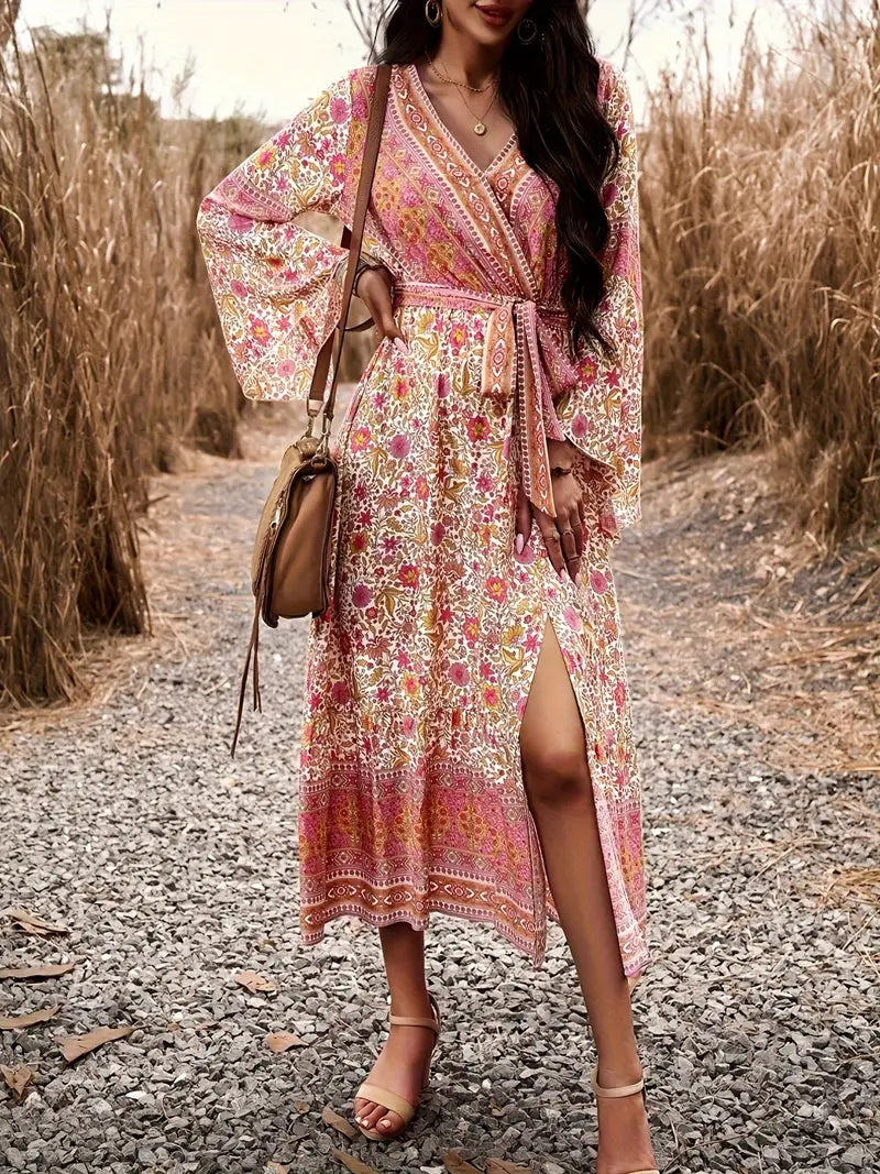 Maxi Dress, Floral, Long Sleeve, Boho ...