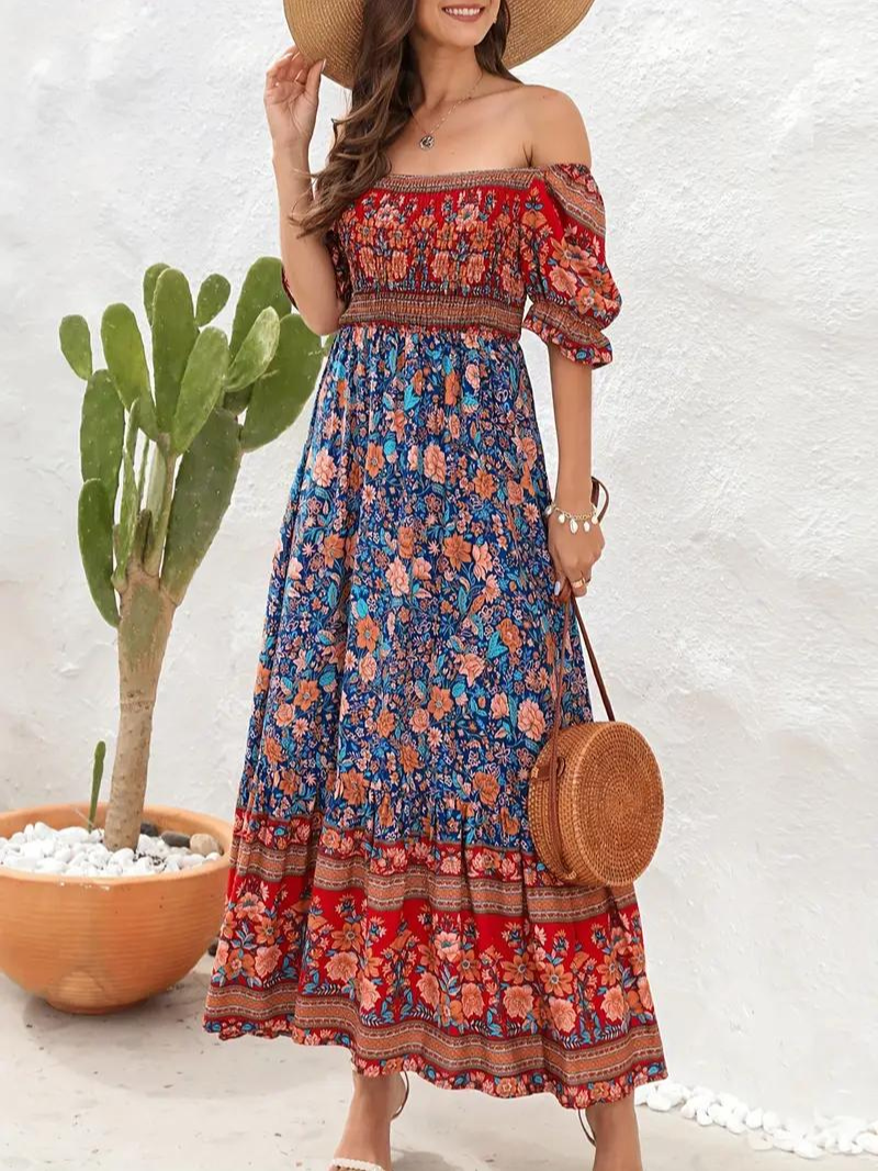 Maxi Dress - Floral - Off Shoulder - Summer Dress - Maxi Sundress-Fashion Nora