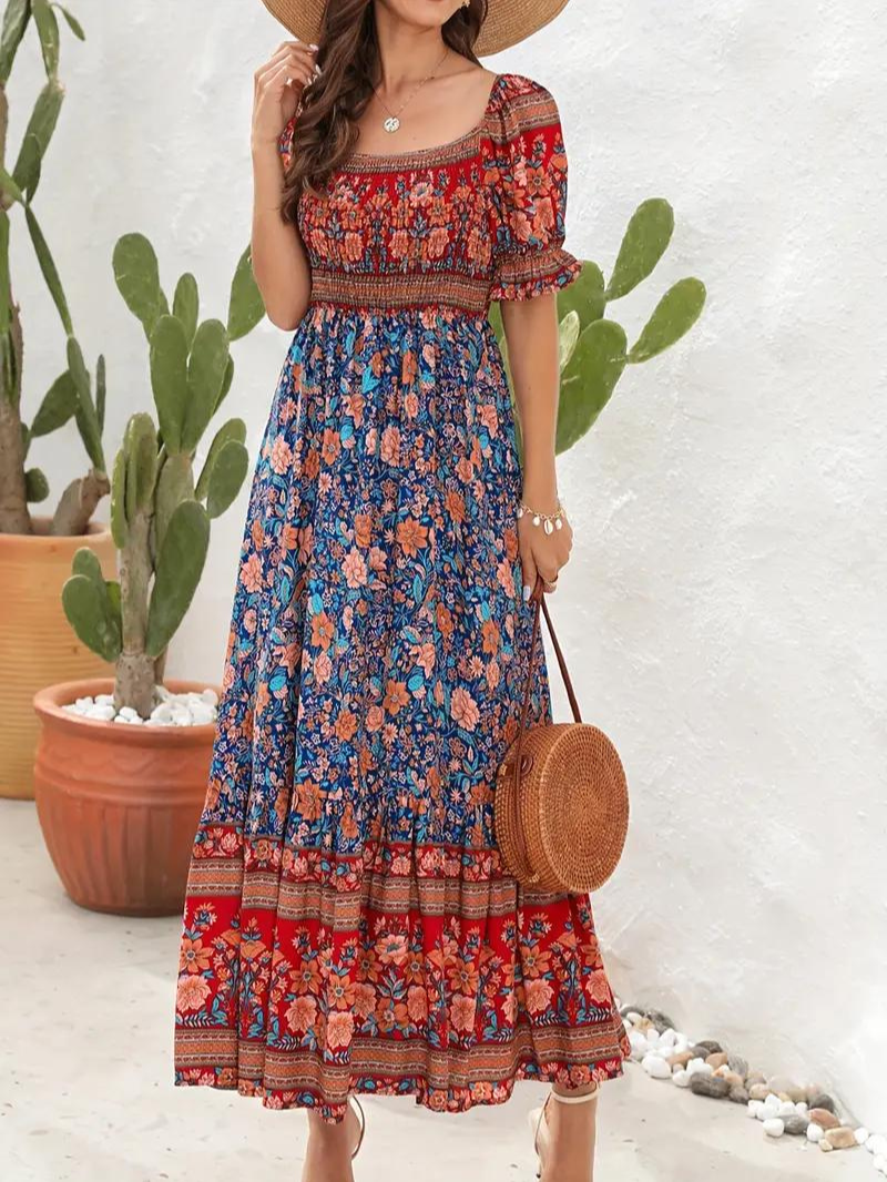 Maxi Dress - Floral - Off Shoulder - Summer Dress - Maxi Sundress-Fashion Nora