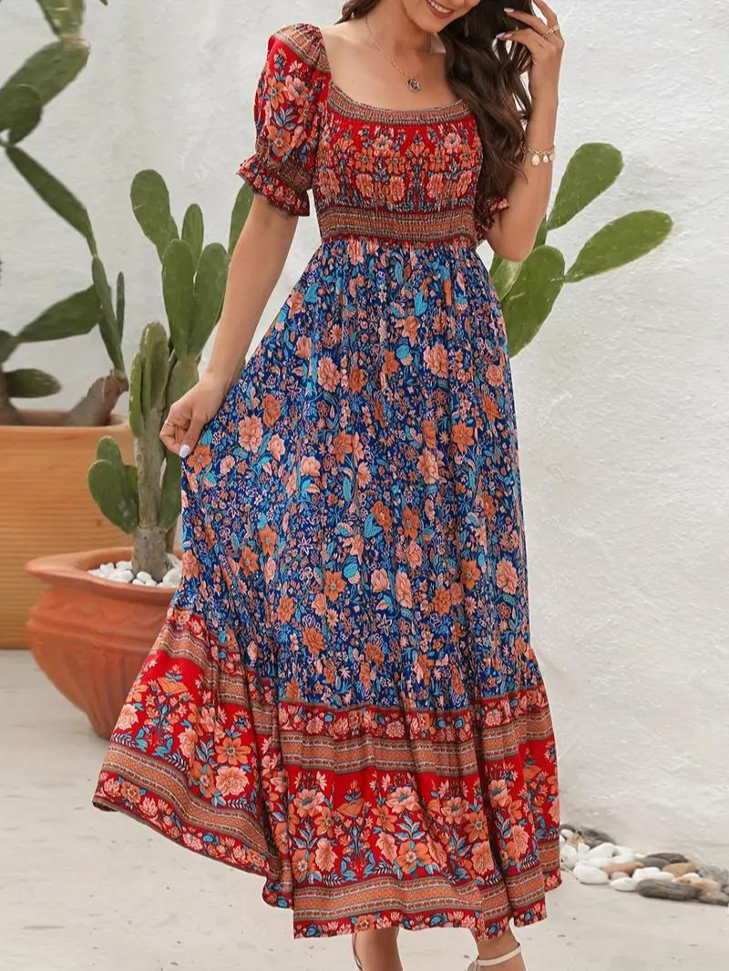 Maxi Dress - Floral - Off Shoulder - Summer Dress - Maxi Sundress-Fashion Nora