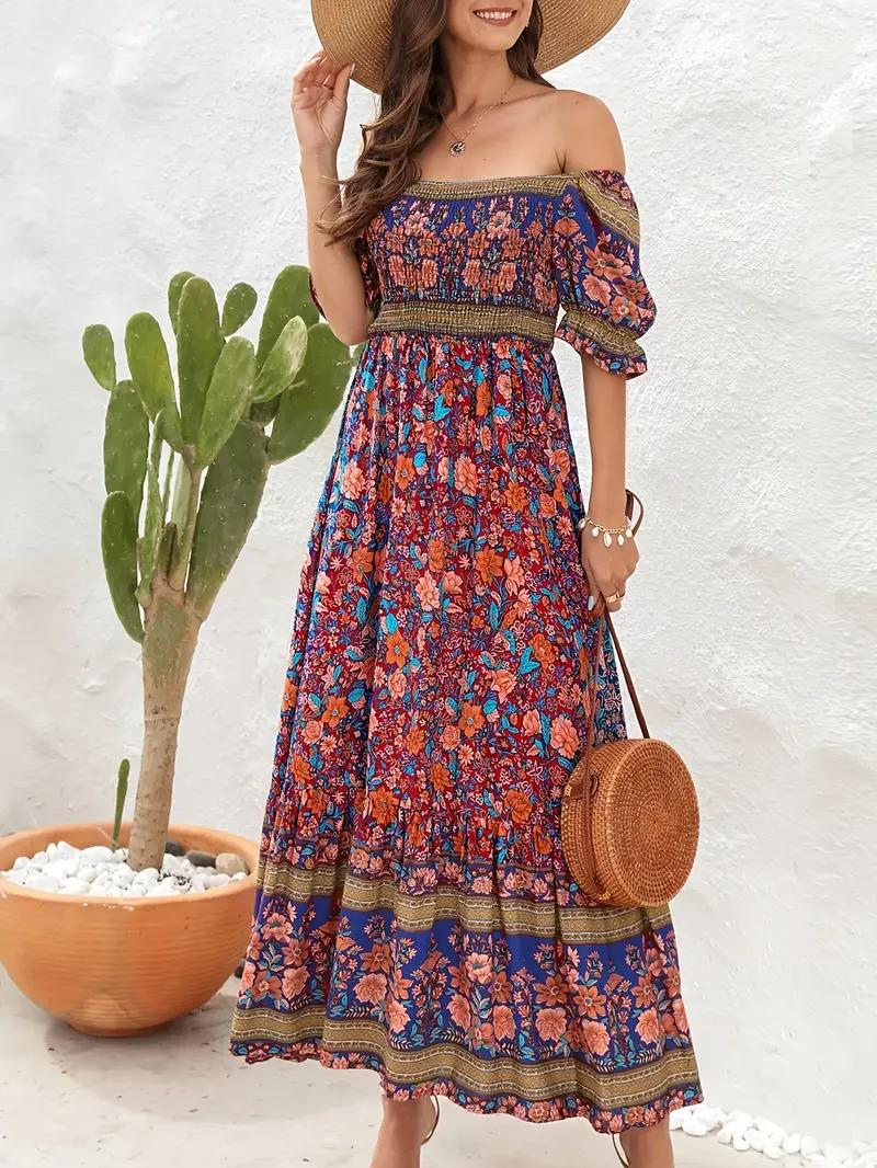 Maxi Dress - Floral - Off Shoulder - Summer Dress - Maxi Sundress-Fashion Nora