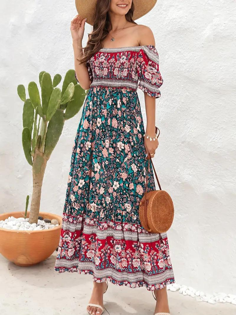 Maxi Dress - Floral - Off Shoulder - Summer Dress - Maxi Sundress-Fashion Nora