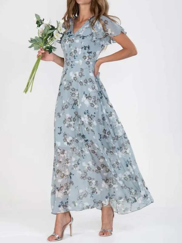 Maxi Dress | Flowy | Butterfly Sleeve | Floral Dress | Summer Dress-Fashion Nora