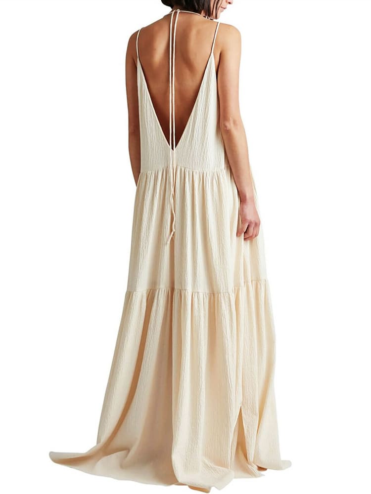 Maxi Dress - Flowy - Sleeveless - White Dress - Maxi Sundress-Fashion Nora