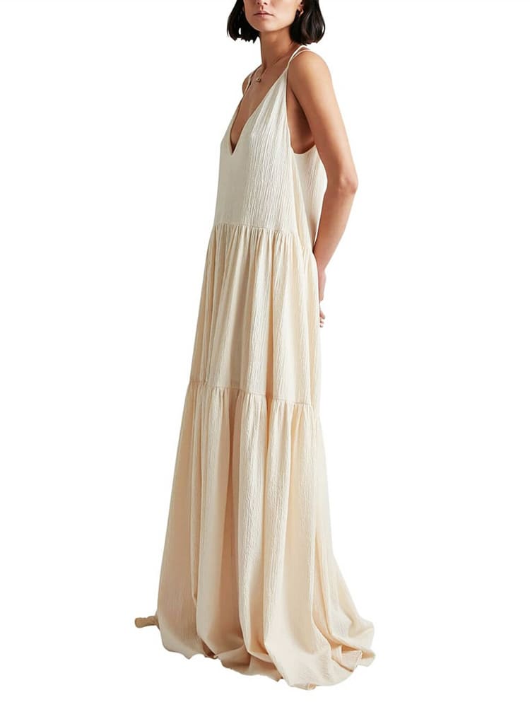 Maxi Dress - Flowy - Sleeveless - White Dress - Maxi Sundress-Fashion Nora